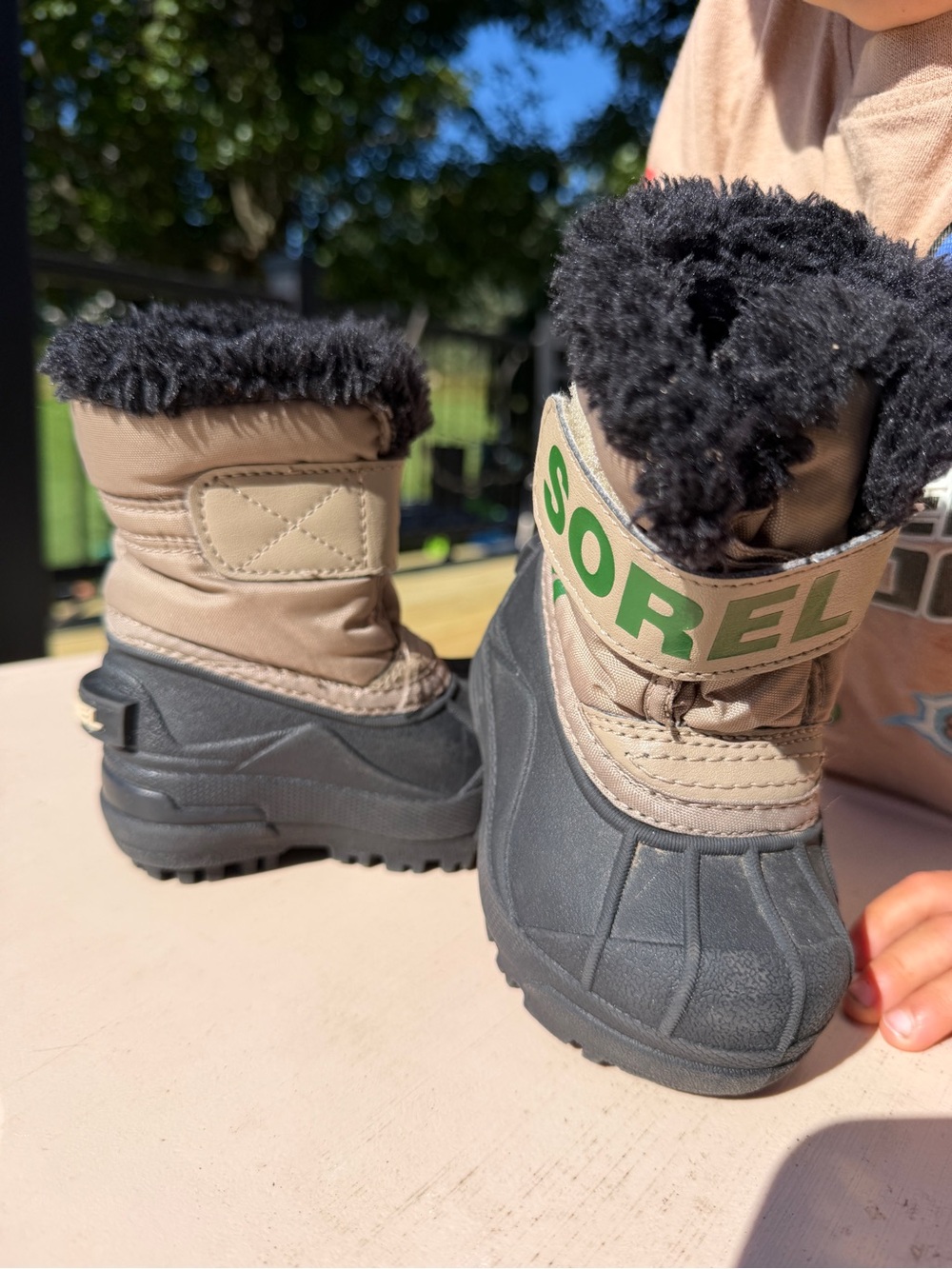 Sorel Kids Tan and Black Insulated Snow Boots with Faux Fur Cuff